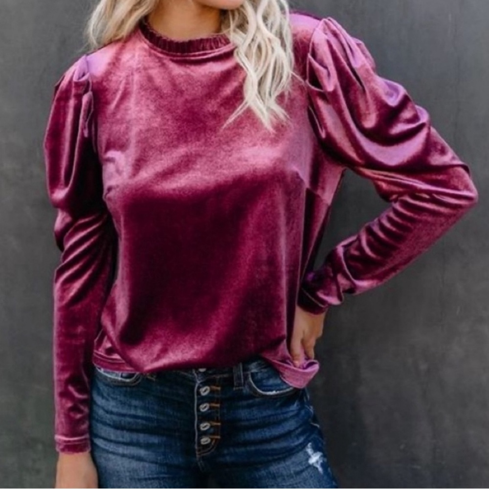 NWT! VICI x E.SSUE Brilliance Velvet Puff Sleeve Blouse, Womens Size S